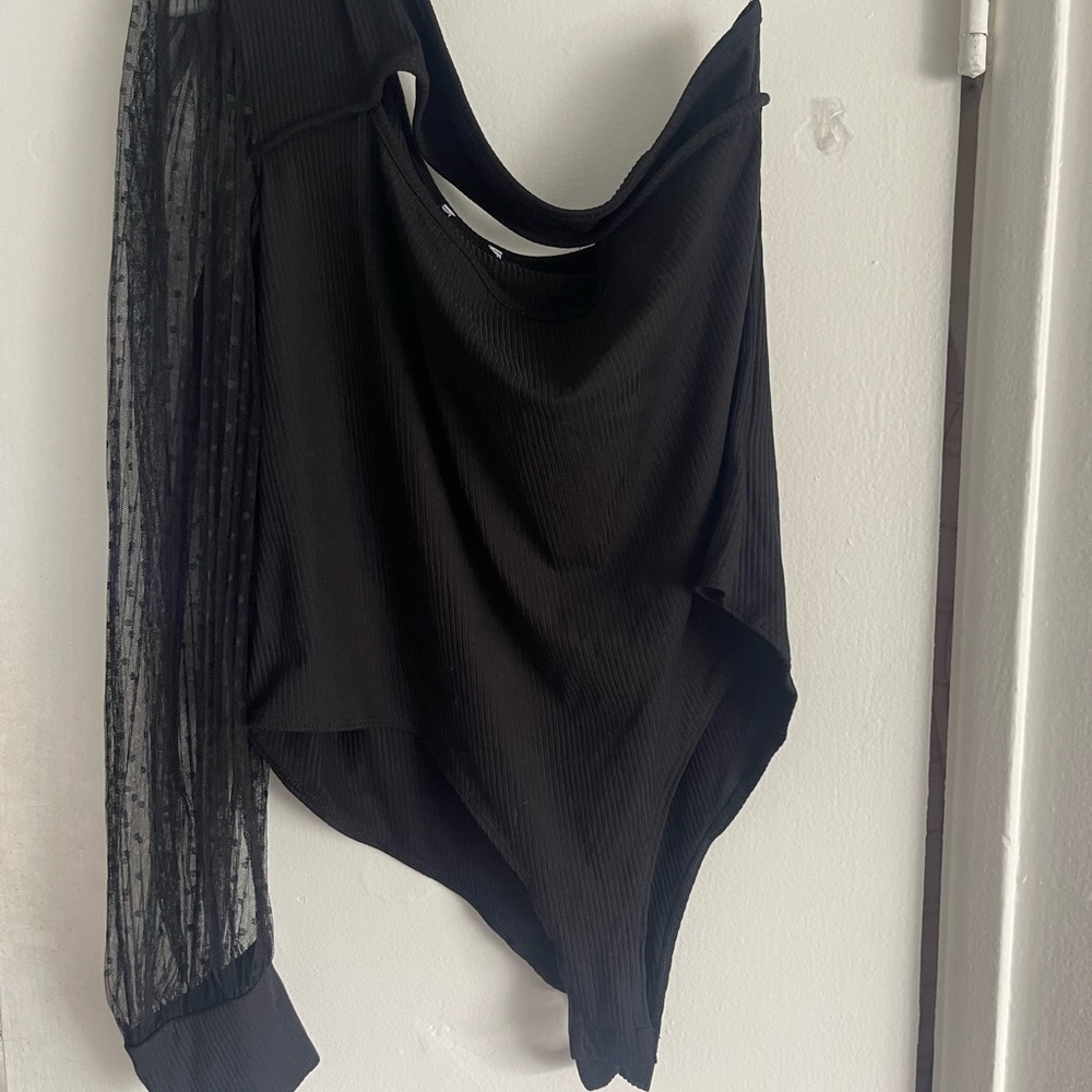 Pink Lily Black Sheer Sleeve Bodysuit